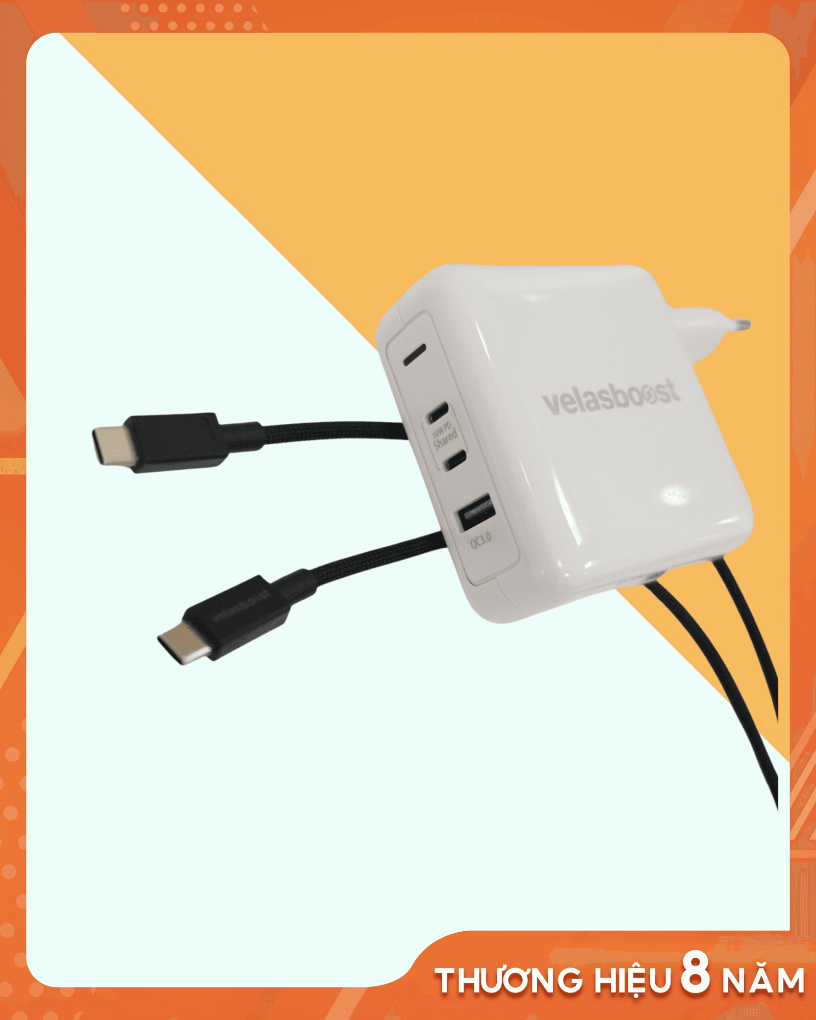 Combo bộ sạc velas 78w (2 c 1 usb) + Cáp velas c-c 100w đen