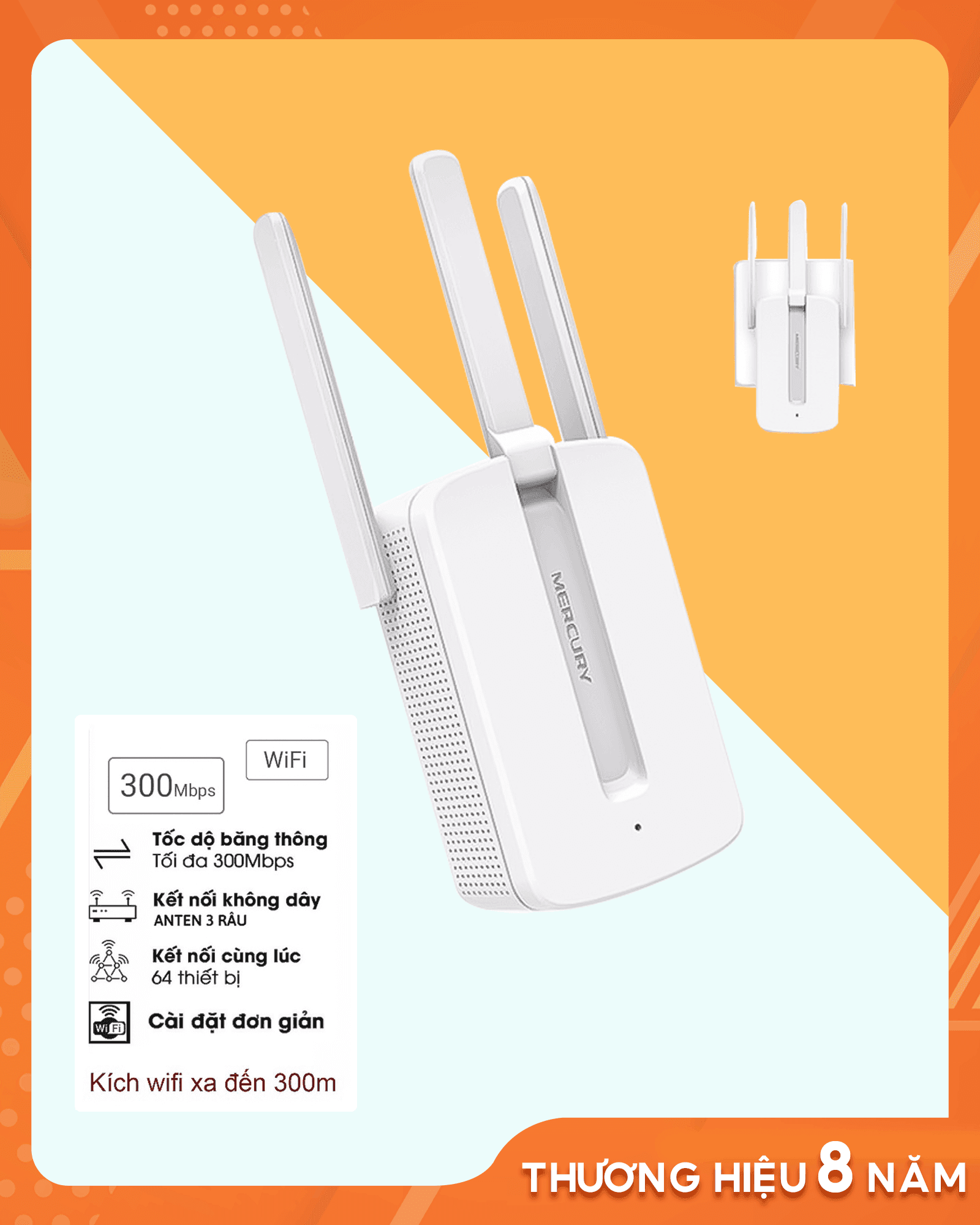 Kích sóng wifi Mercusys 3 râu MW300RE