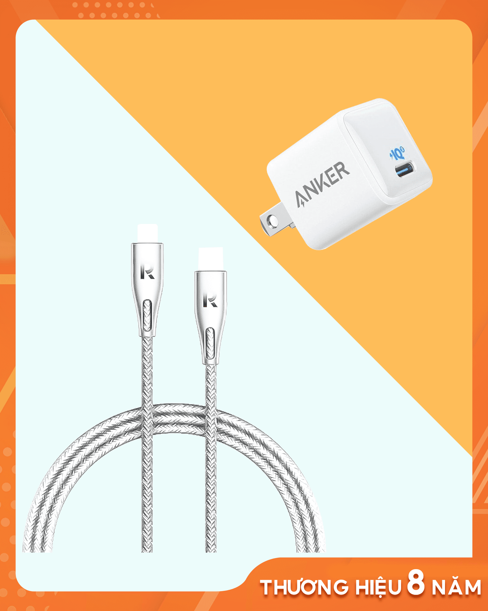 Combo củ Anker 20W A2633 + cáp PD RavPower 1.2m (C-L) - Trắng