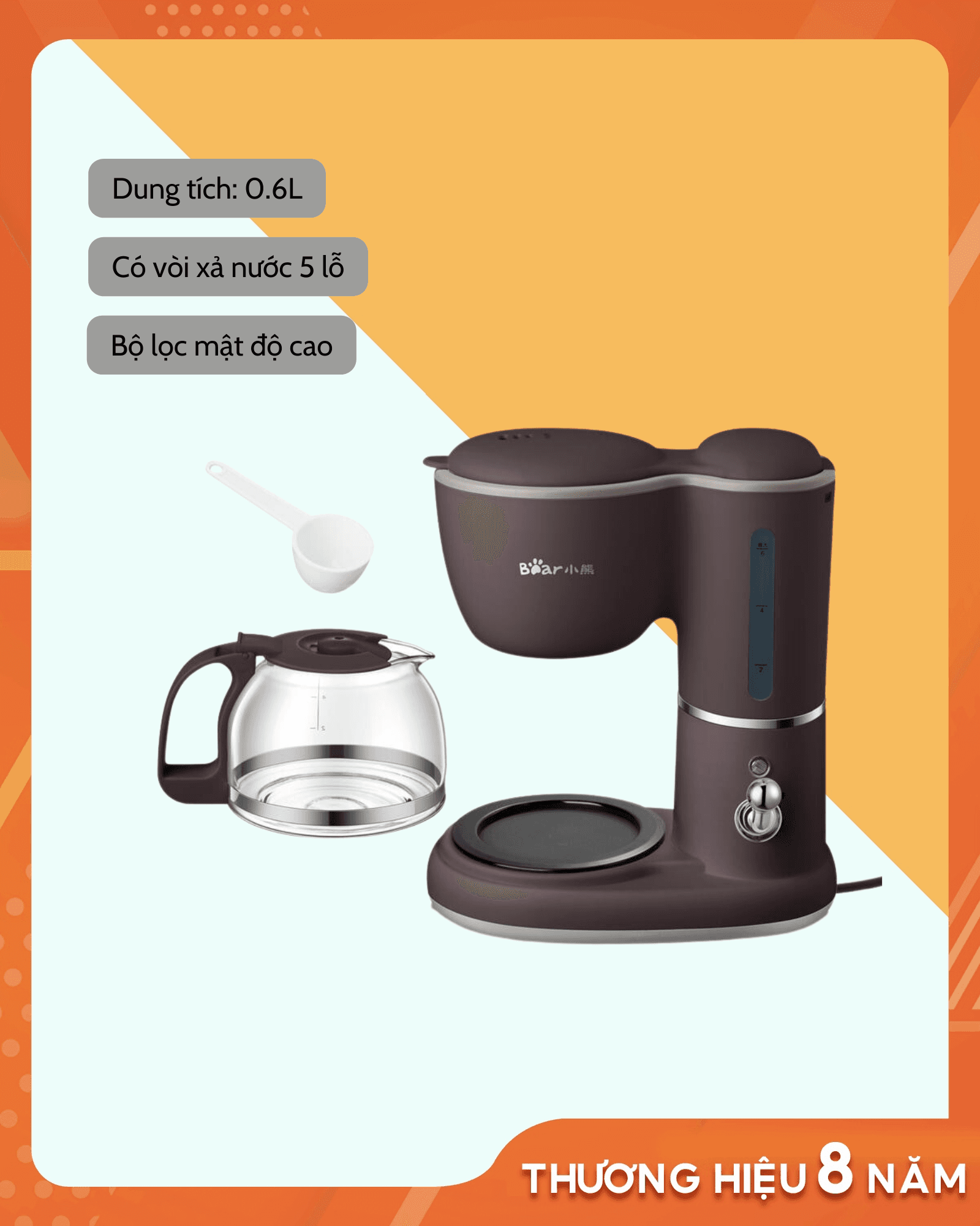 Máy pha cafe mini Bear KFJ-A06K1/A06Q1, máy pha cà phê mini tự động dung tích 600ml