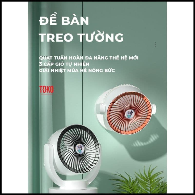 Quạt tích điện để bàn công suất 10W, Cổ xoay 120 độ linh hoạt