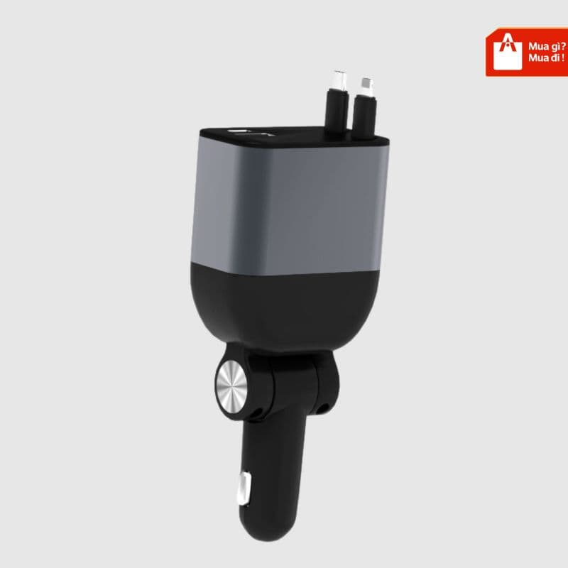 Cáp sạc xe hơi 2 cổng có dây rút tiện dụng