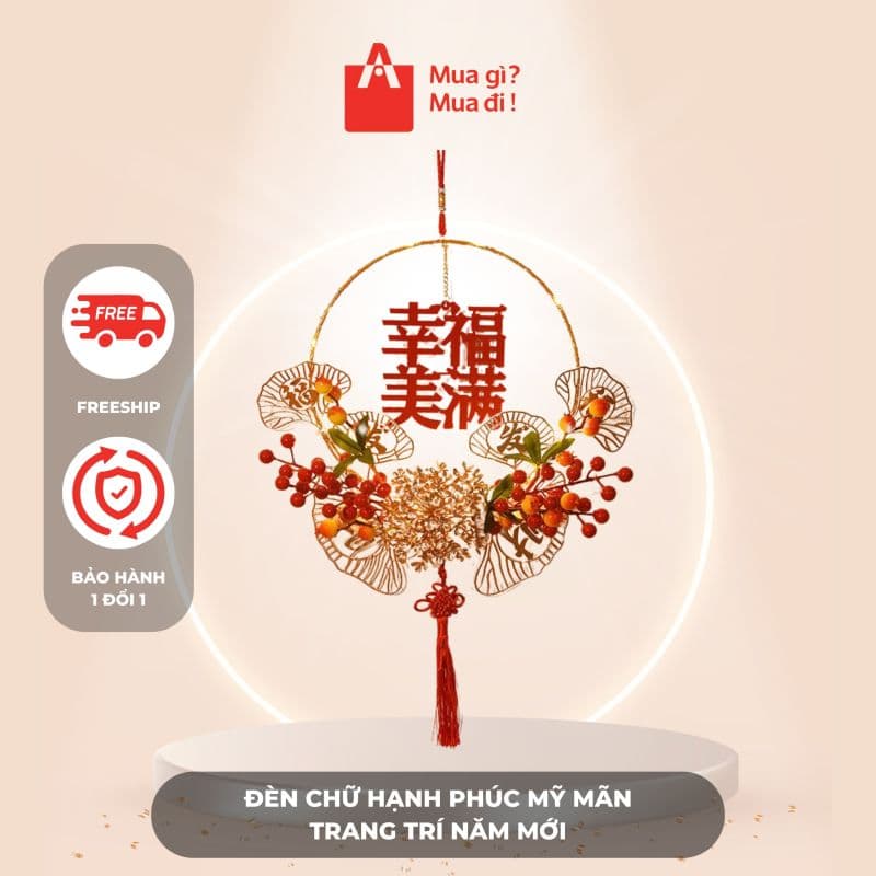 Đèn chữ Hạnh phúc mỹ mãn trang trí năm mới