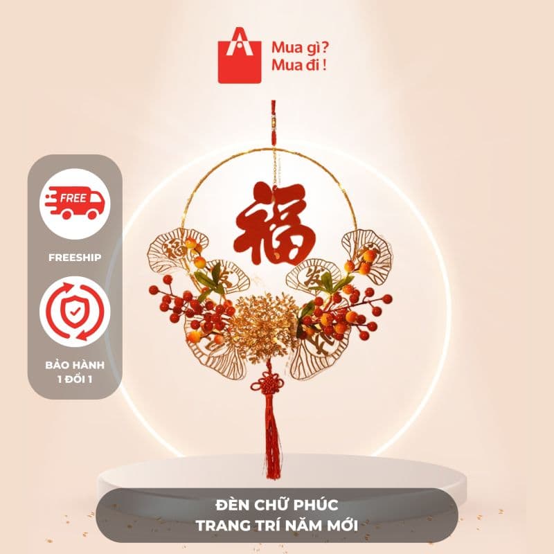 Đèn chữ Phúc trang trí năm mới