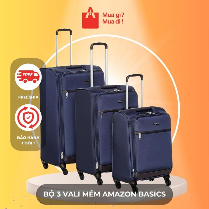 Combo 3 Vali siêu nhẹ chống thấm nước Amazon Basics
