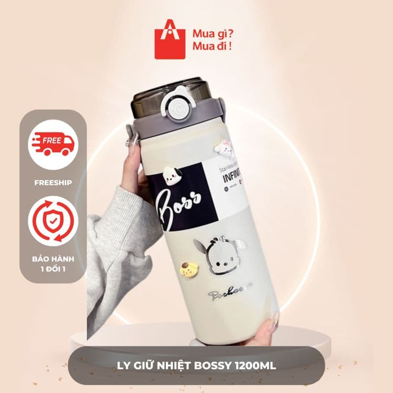 Ly giữ nhiệt Bossy 1200ml - Vừa giữ nóng vừa giữ lạnh, có sẵn ống hút