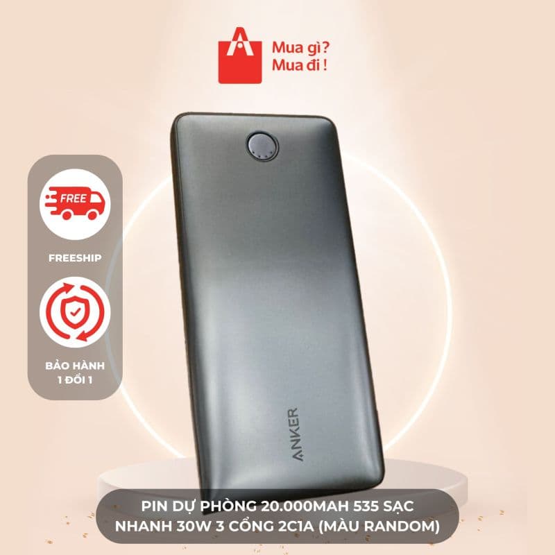 Pin dự phòng Anker 20.000mAh 535 sạc nhanh 30w 3 Cổng 2C1A (Màu random)