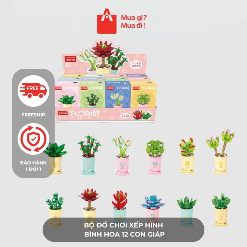 Bộ đồ chơi xếp hình bình hoa 12 con giáp