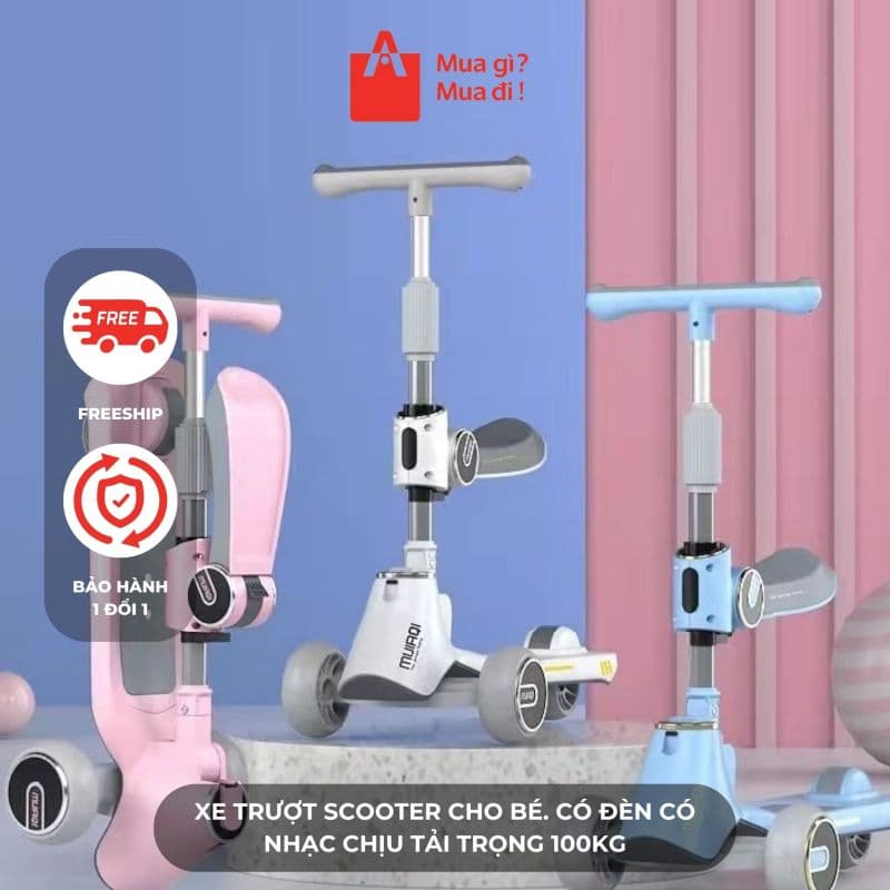 Xe Trượt Scooter Cho Bé. Có đèn có nhạc chịu tải trọng 100kg