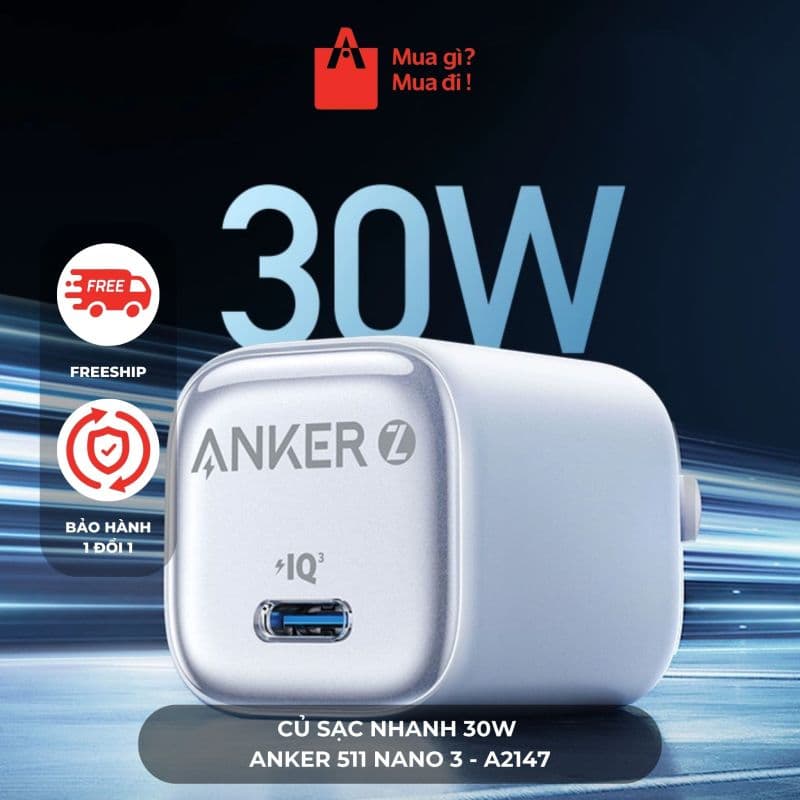 Củ sạc nhanh 30W Anker 511 Nano 3 - A2147 - trắng