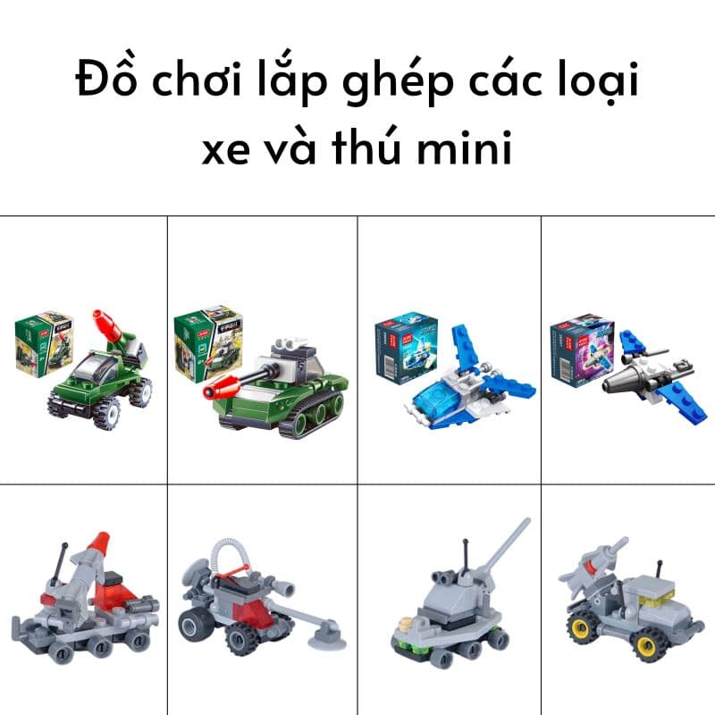 Đồ chơi lắp ghép các loại xe và thú Mini