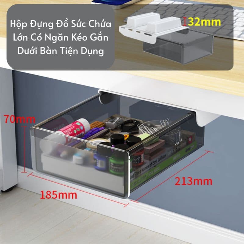 Hộp Đựng Đồ Sức Chứa Lớn Có Ngăn Kéo Gắn Dưới Bàn Tiện Dụng