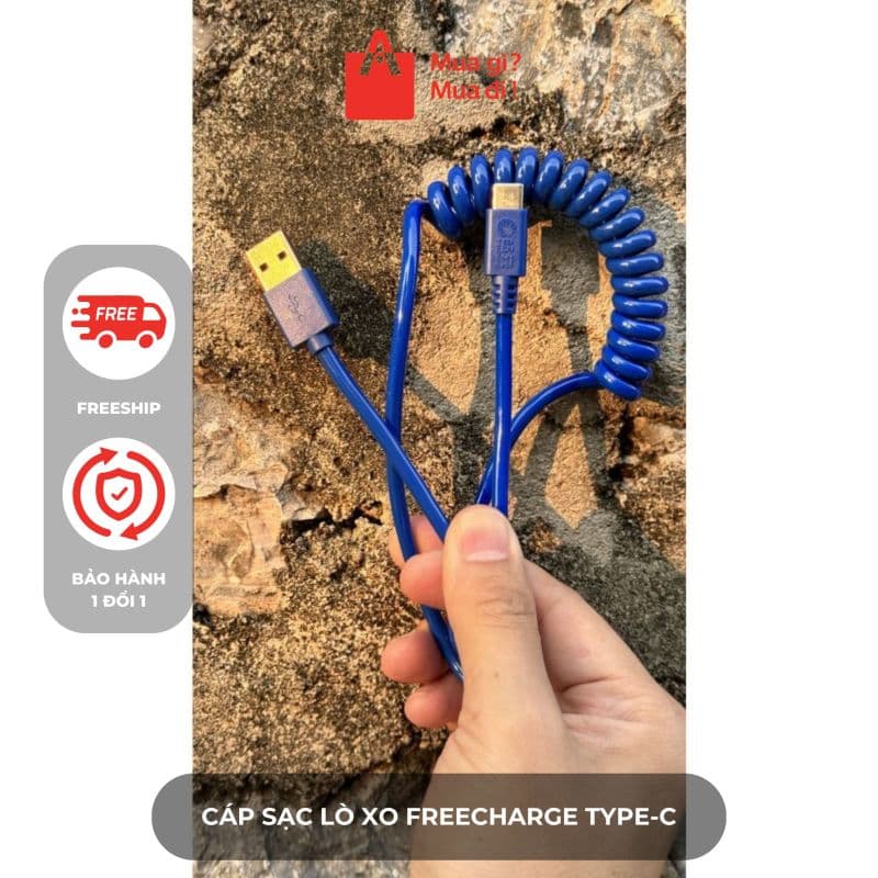 Cáp sạc lò xo kéo dãn tới 1,5m FREECHARGE Type-C