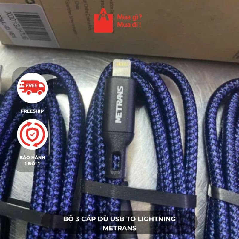 Bộ 3 cáp dù USB to Lightning METRANS