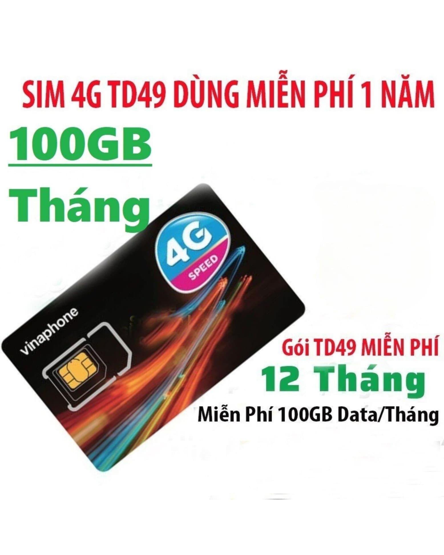 Sim data Vinaphone TD49 100GB/tháng/ 12 tháng