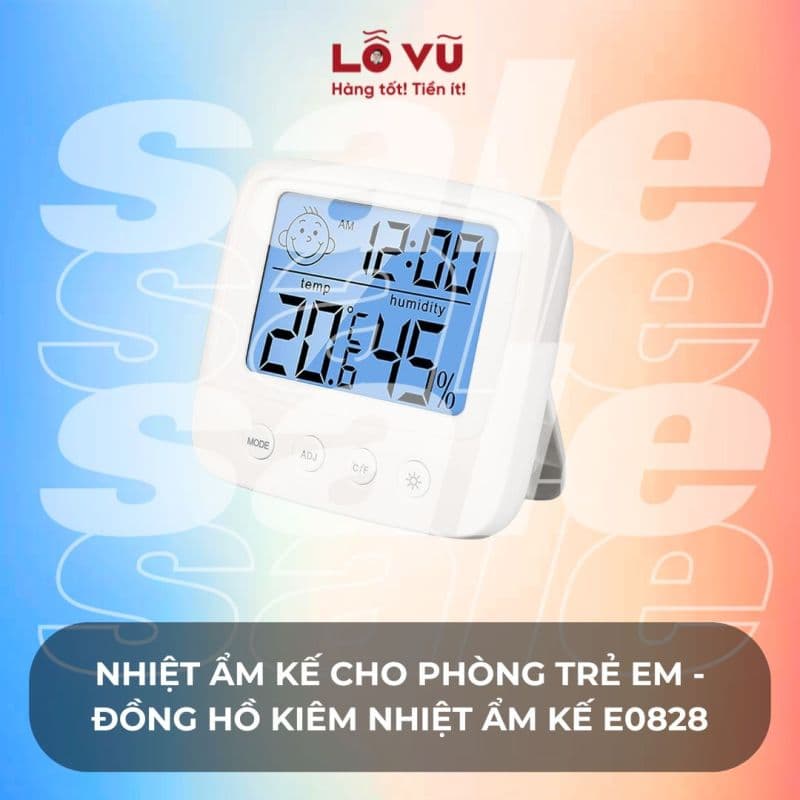 Nhiệt ẩm kế cho phòng trẻ em - đồng hồ kiêm nhiệt ẩm kế E0828