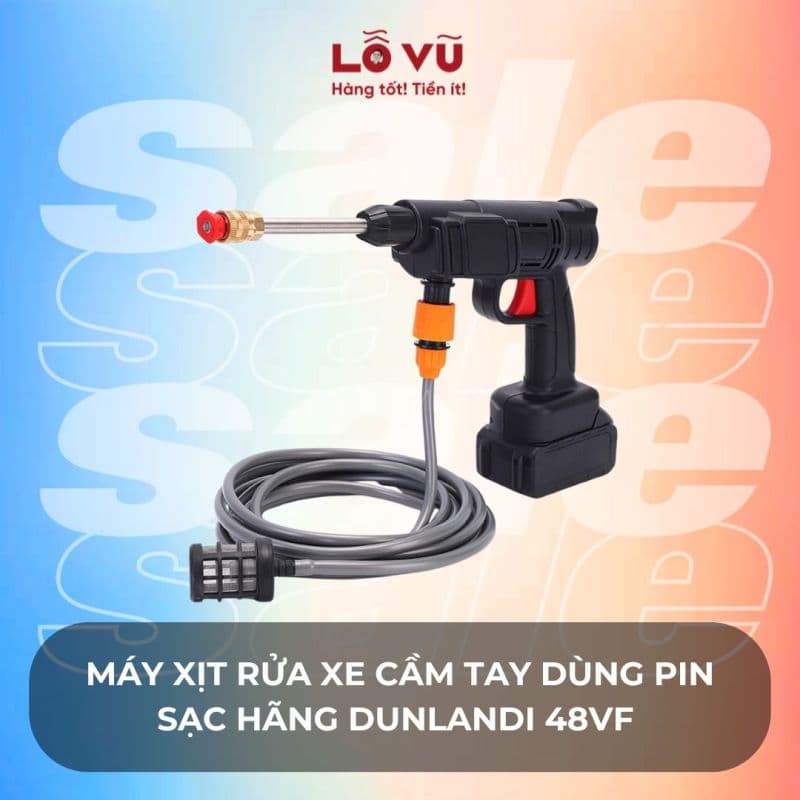 Máy xịt rửa xe cầm tay dùng pin sạc hãng DUNLANDI 48VF