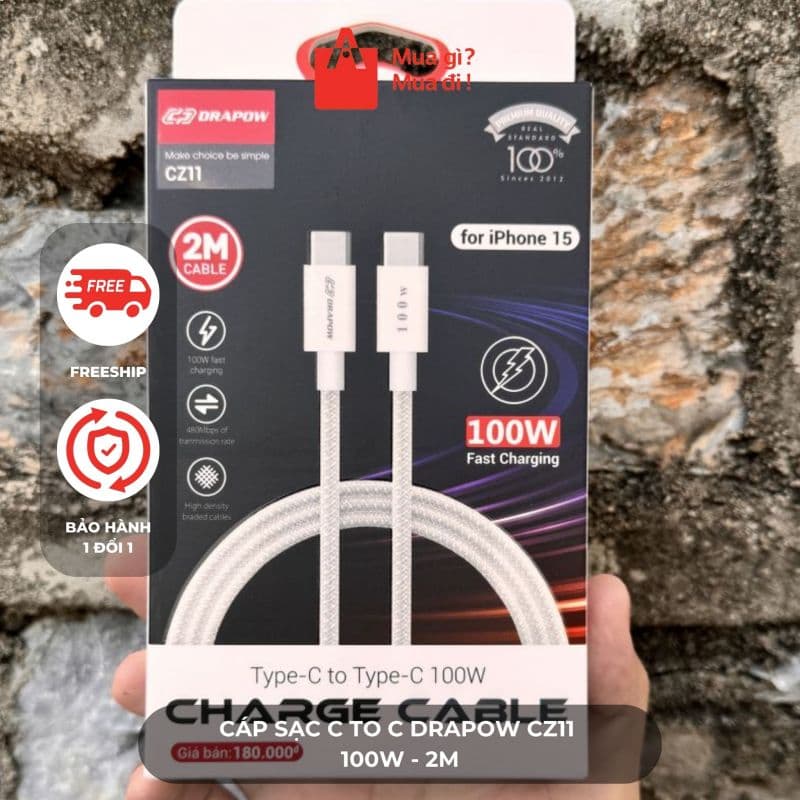 Cáp sạc C to C Drapow CZ11 100W - 2M