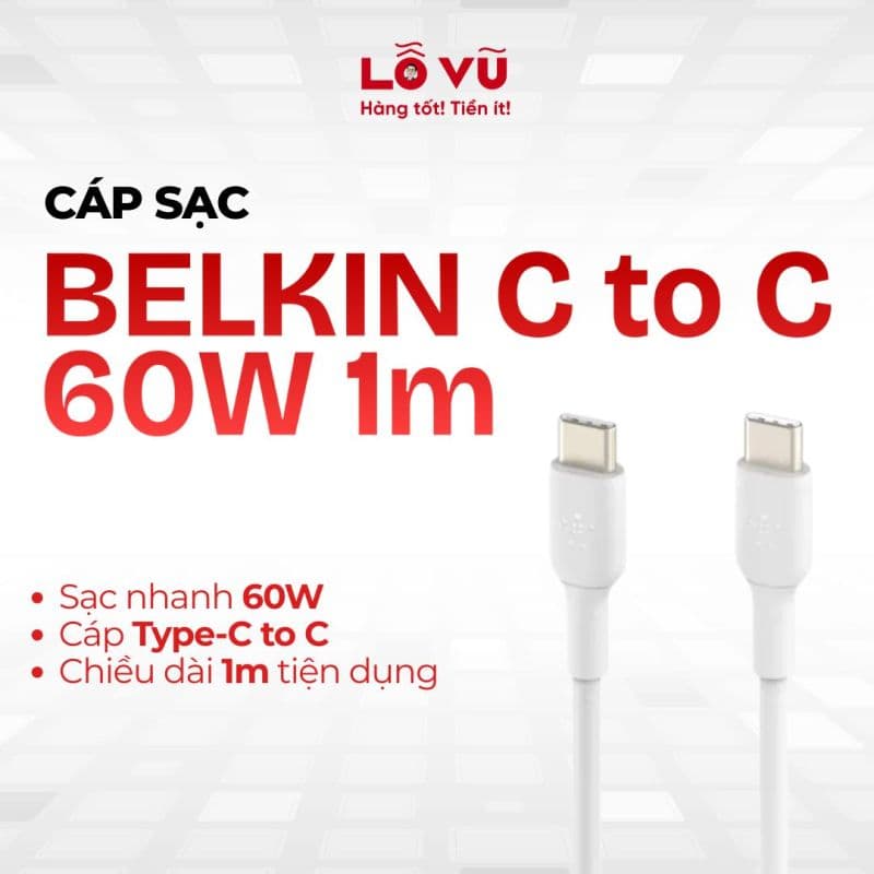 Cáp sạc BELKIN C to C 60W 1m (nobox)