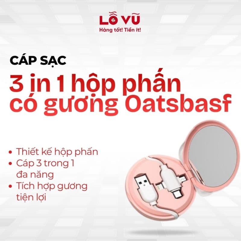 Cáp 3 in 1 hộp phấn, có gương Oatsbasf