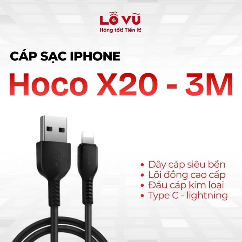 Cáp sạc Iphone Hoco X20 - 3M