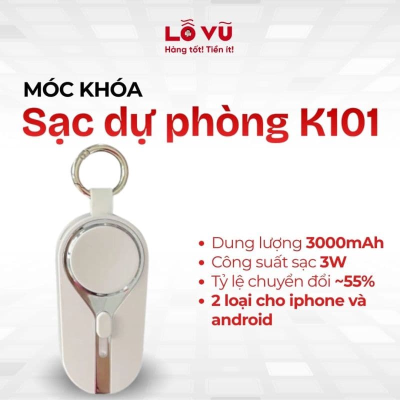 Móc Khóa Sạc dự phòng K101 - 3000mAh, sạc đa thiết bị
