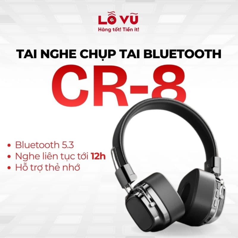 Tai Nghe chụp Bluetooth CR-8 - Khe thẻ nhớ, điều khiển rảnh tay, nghe nhạc tới 12h