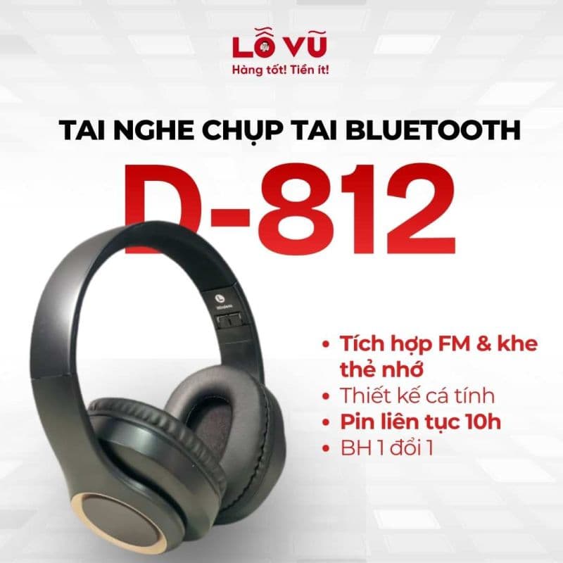 Tai nghe chụp Bluetooth D-812 - Tích hợp FM & Khe thẻ nhớ