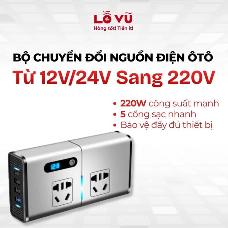Bộ Chuyển Đổi Nguồn Điện Ô Tô Từ 12V/24V Sang 220V