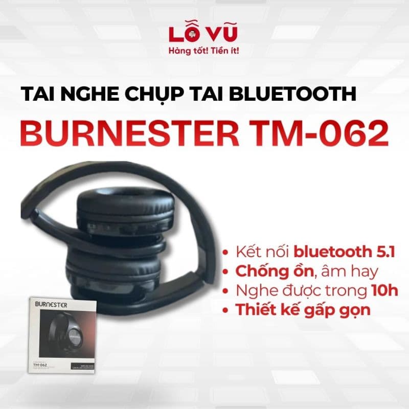 Tai nghe Bluetooth BURNESTER TM-062 - Nghe tới 10h, thiết kế gấp gọn