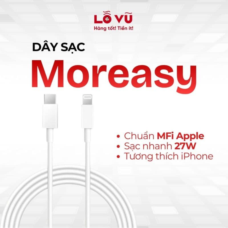 Dây sạc Moreasy C-L - Sạc iPhone chuẩn MFi & PD 3.0