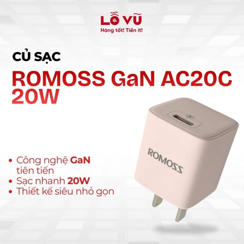 Củ sạc ROMOSS GaN AC20C 20W - Củ sạc nhanh cổng C, chip GaN thông minh