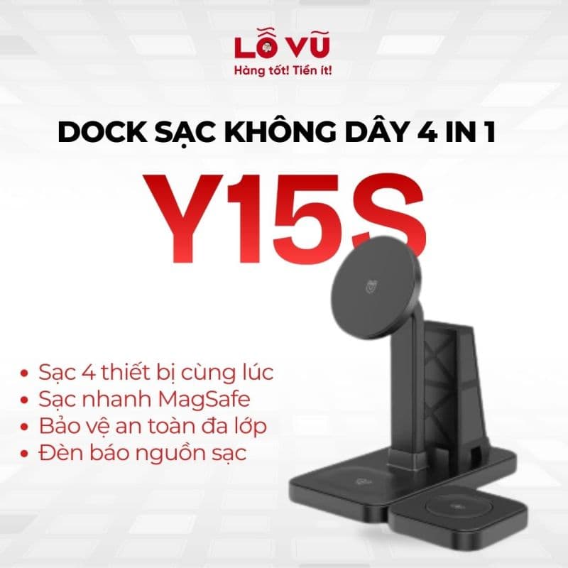 Dock sạc không dây 4 in 1 Y15S - Cùng lúc nhiều thiết bị