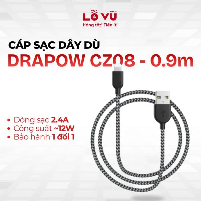 [COMBO giá sốc] Cáp sạc dây dù DRAPOW CZ08 siêu bền chống đứt dành cho iPhone  - 0.9m