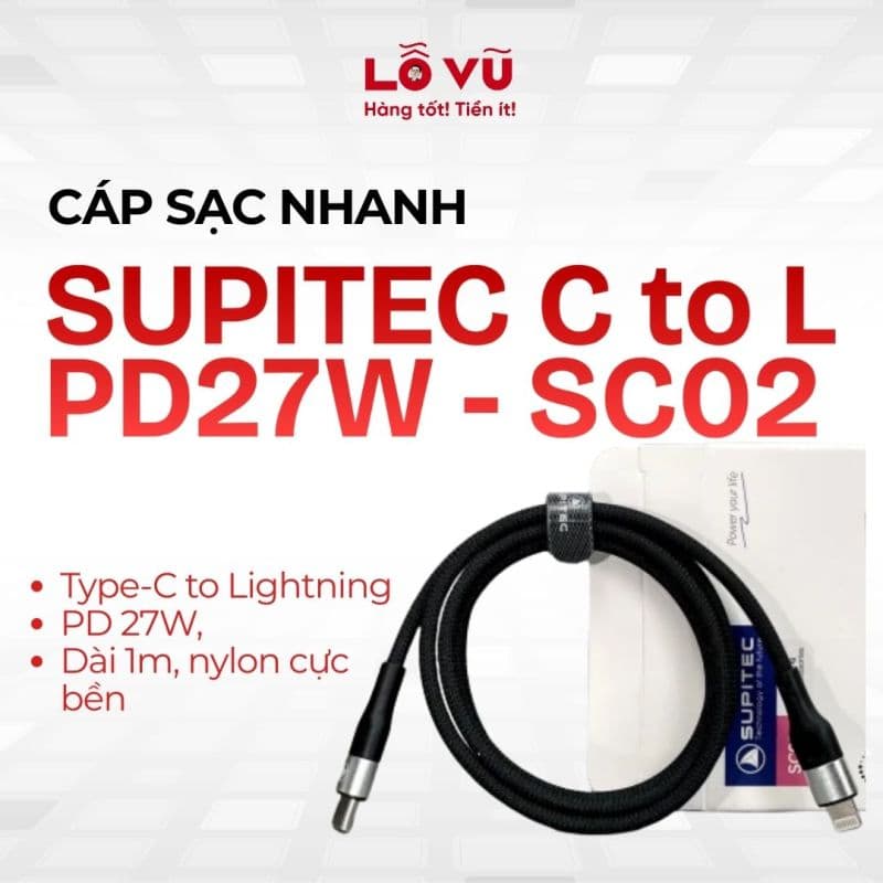 Cáp sạc C to L Supitec PD27W - SC02 - Cáp sạc nhanh