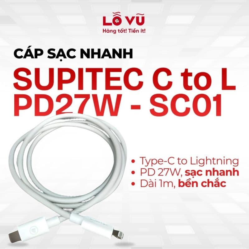 Cáp sạc C to L Supitec PD27W - SC01 - Cáp sạc nhanh
