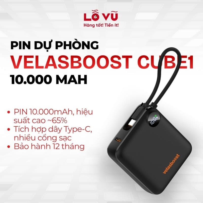 [SẠC NHANH] Pin Dự Phòng VELASBOOST CUBE1 10.000mAh