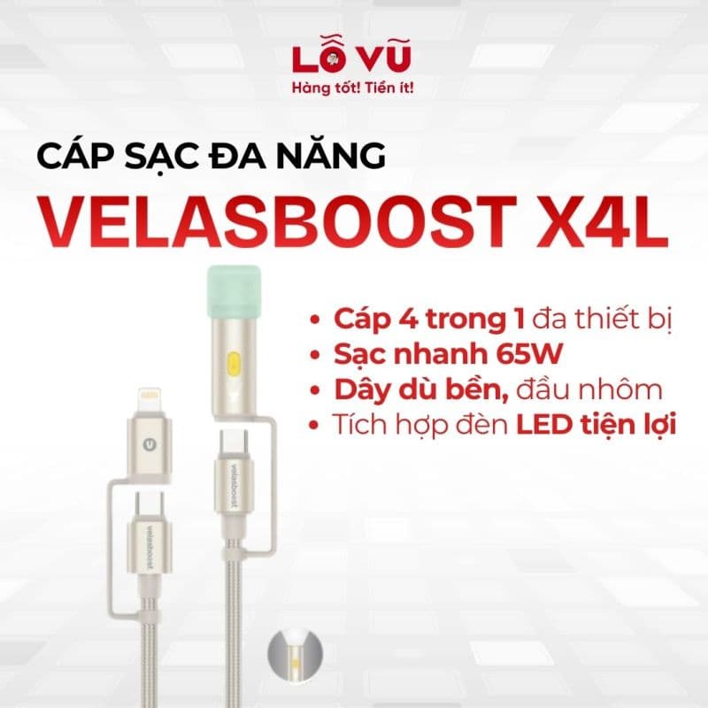 Cáp VELASBOOST X4L - Cáp 3 trong 1 kèm đèn led mini