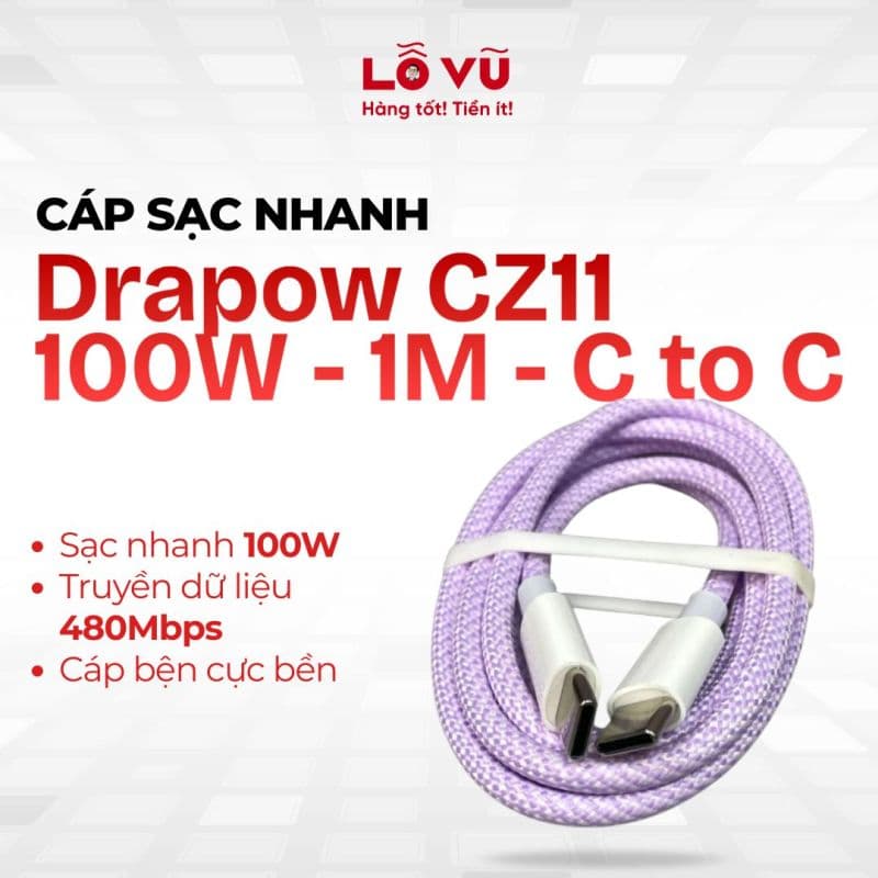 Cáp sạc nhanh Drapow CZ11 100W - 1M - C to C