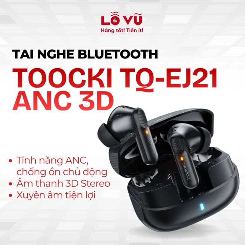 Tai nghe Toocki TQ-EJ21 ANC 3D - Công nghệ ANC chống ồn chủ động, nghe 5h liên tục