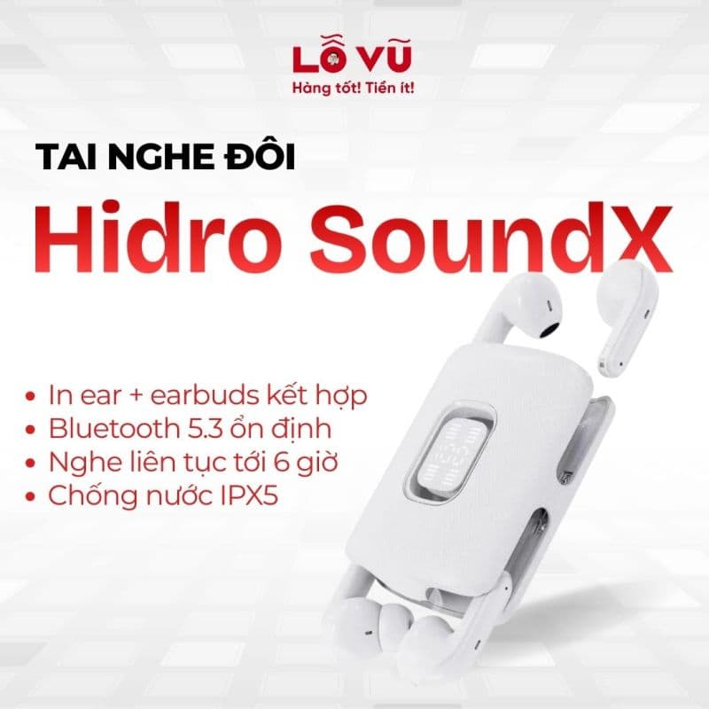 [Độc đáo] Tai nghe đôi Hidro SoundX - Kháng nước IPX5, nghe tới 6h, 2 kiểu dáng tai nghe