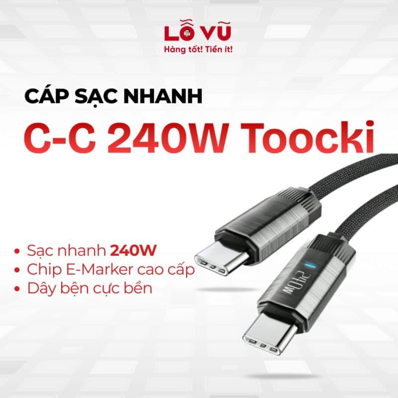 Cáp sạc C-C 240W Toocki - 1m