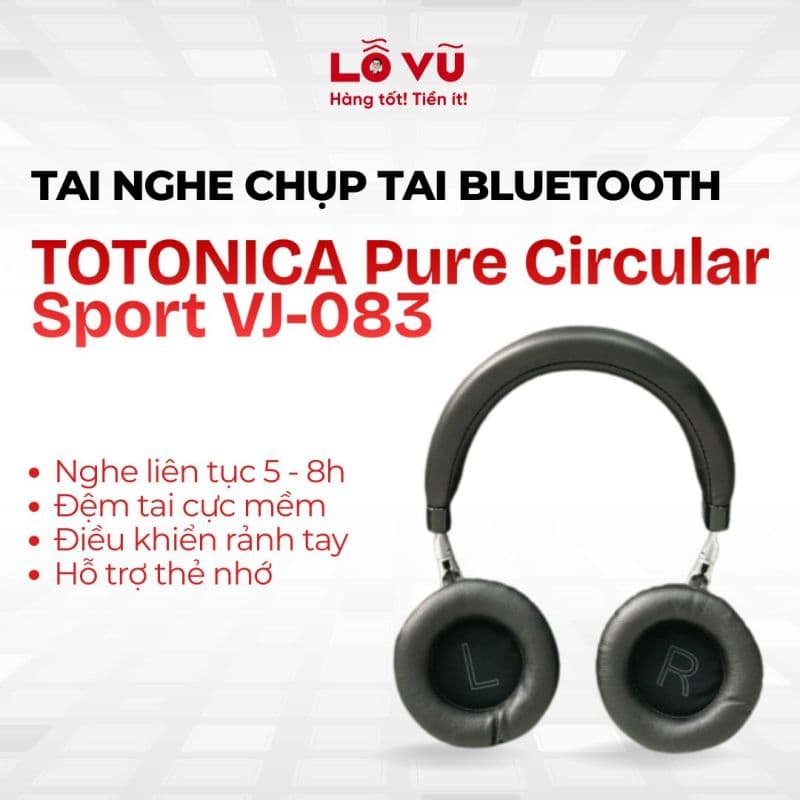 Tai nghe chụp Bluetooth TOTONICA Pure Circular Sport VJ-083 - Có khe thẻ nhớ, điều khiển rảnh tay, nghe tới 8h