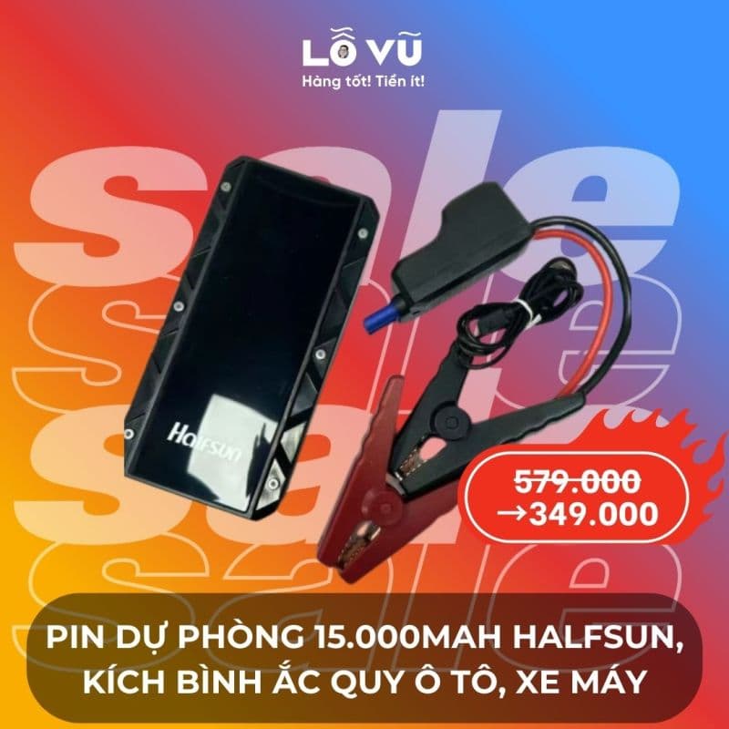 Pin dự phòng 15.000mAh Halfsun, kích bình ắc quy ô tô, xe máy