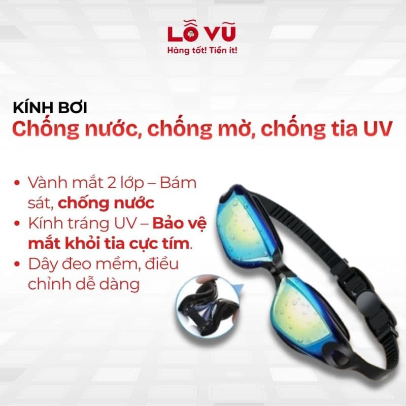 Kính bơi chống nước, chống mờ, chống tia UV (Bảo vệ mắt, có bịt tai)