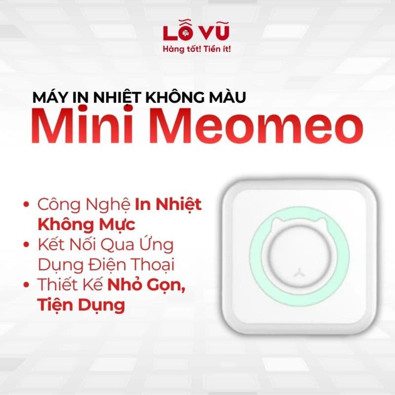 Máy In Nhiệt Không Màu Mini Meomeo Sử Dụng App Điện Thoại Thông Minh Kèm Lõi Giấy Thay Thế