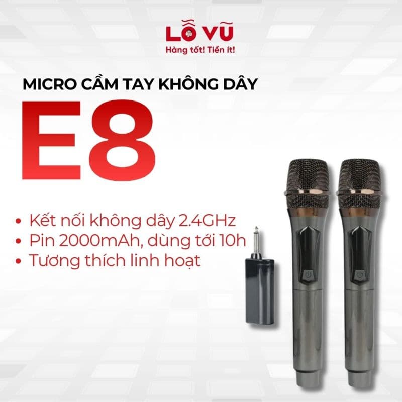 Micro Cầm Tay Không Dây E8 - Dùng tới 10 tiếng
