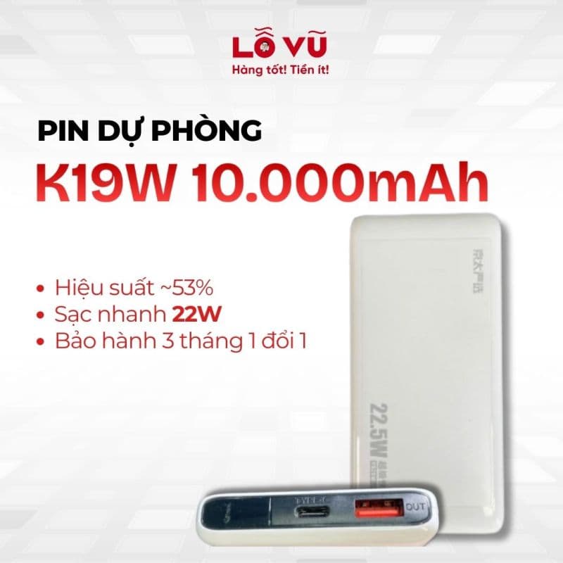 [SẠC NHANH] Pin dự phòng K19W 10.000mAh