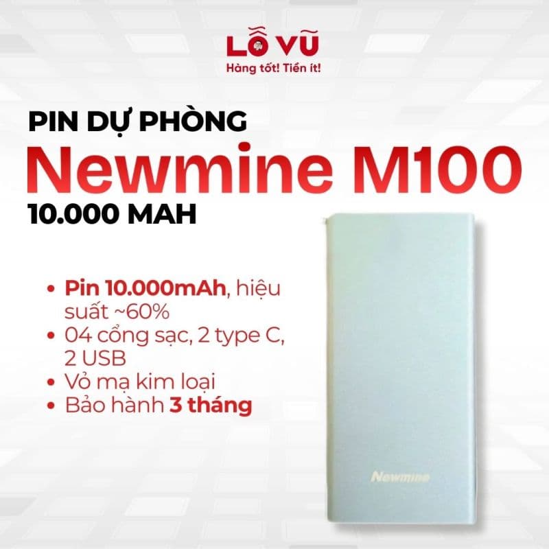 [ĐỒNG GIÁ 89K] Pin dự phòng Newmine M100 10.000mAh