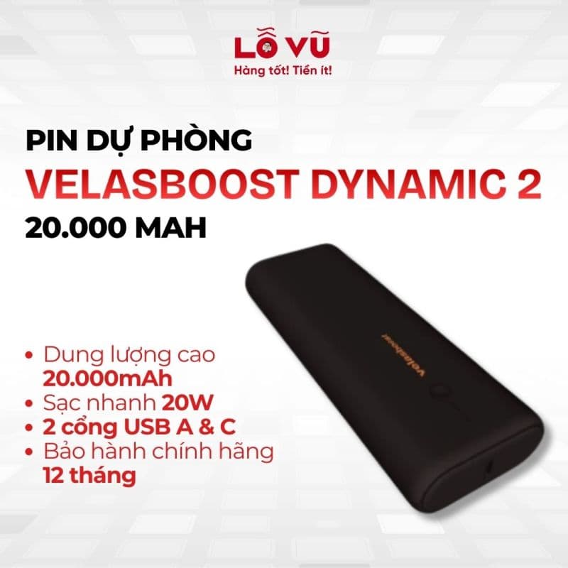 [SẠC NHANH] PIN DỰ PHÒNG VELASBOOST DYNAMIC 2 (20K MAH)